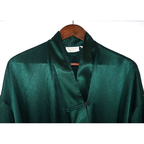 Vintage Victoria's Secret Satin Kimono Robe Forest Green Size M L Gold Label 90s - Picture 5 of 6